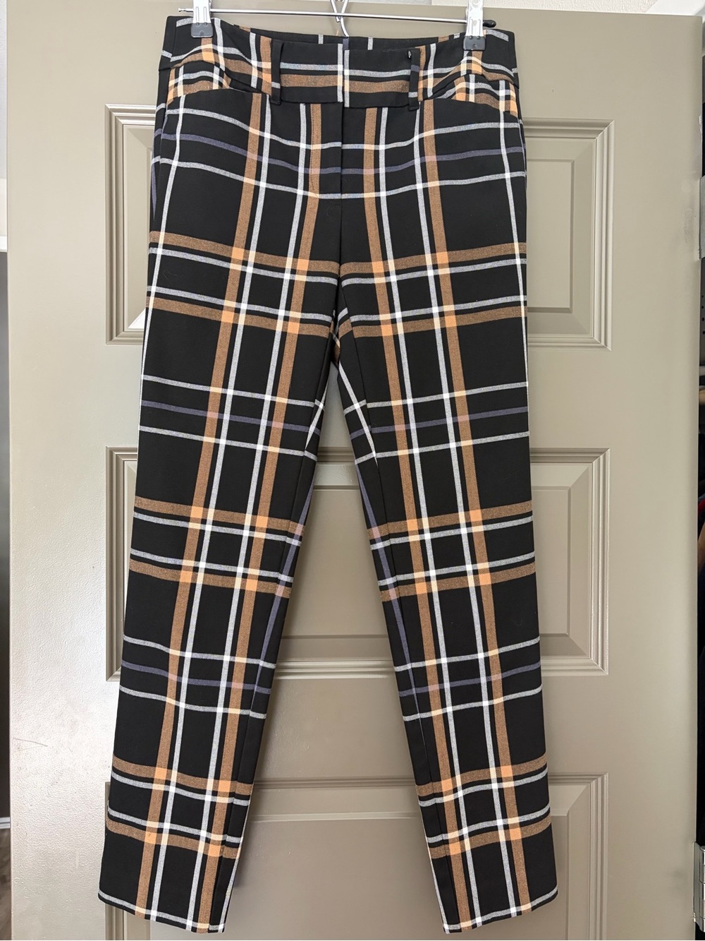 LOFT Black Plaid Skinny Ankle Chinos